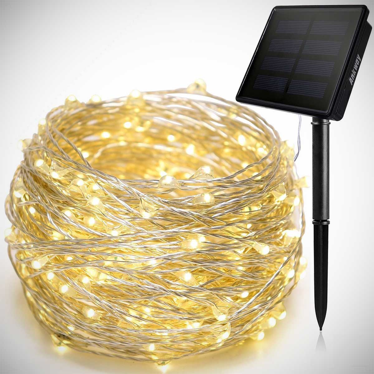 JUMKEET Solar String Lights 10m/33ft LED Fairy Lights Waterproof Copper Wire Lights 2 Modes Outdoor Lights for Christmas Party Wedding Garden Patio Home Decorative Festival Auto On Off Warm White