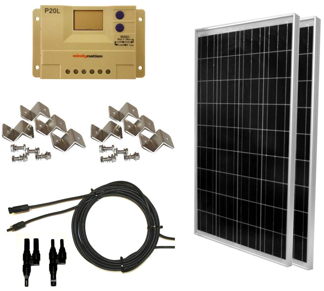 WindyNation 2 x 100 W Solar Panel, 20A PWM Charge Controller RV Off-Grid Kit